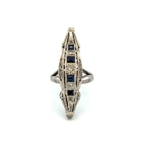 Art Deco Platinum Gold Sapphire Ring