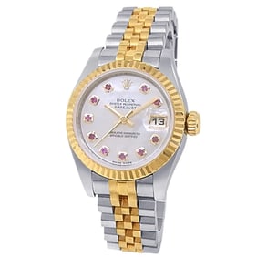 Rolex 18k Gold Steel Ruby MOP Datejust Watch