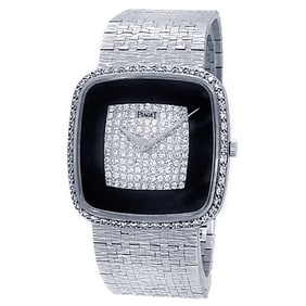 Piaget 18k White Gold Onyx Diamond Watch