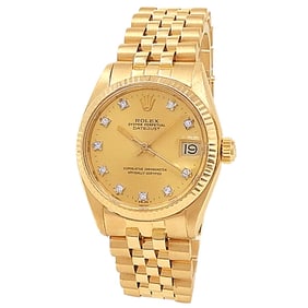 Rolex 18k Gold Diamond Datejust Watch 6827