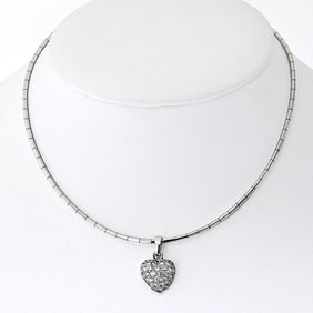 Cartier 18k White Gold Pave Diamond Heart Necklace