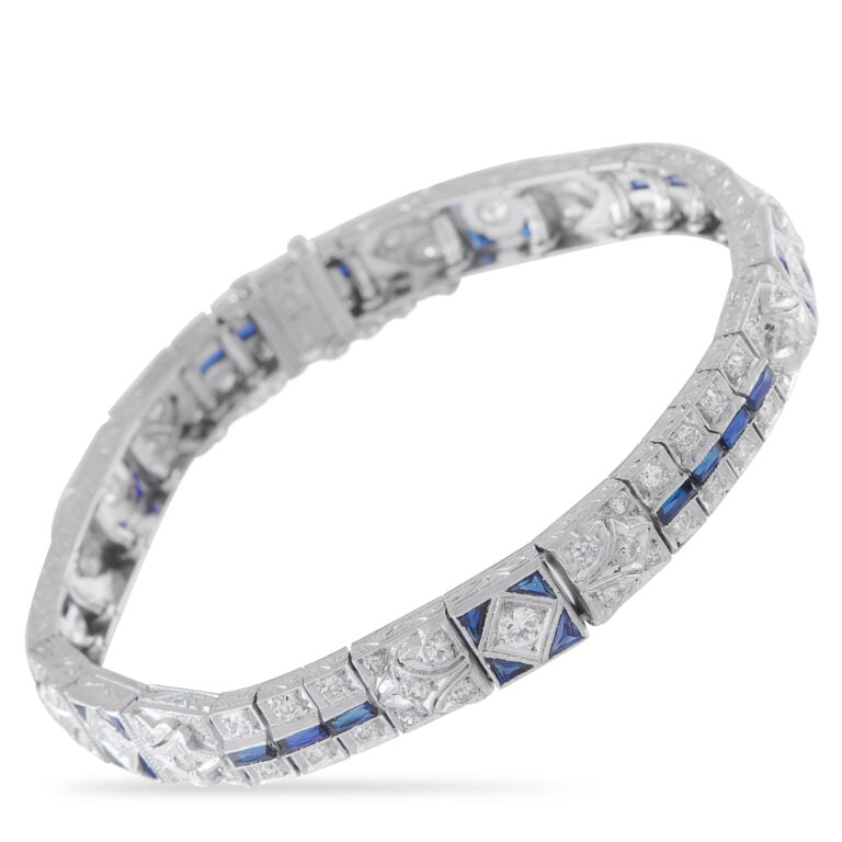 Art Deco Platinum Diamond Sapphire Bracelet (1 of 3)