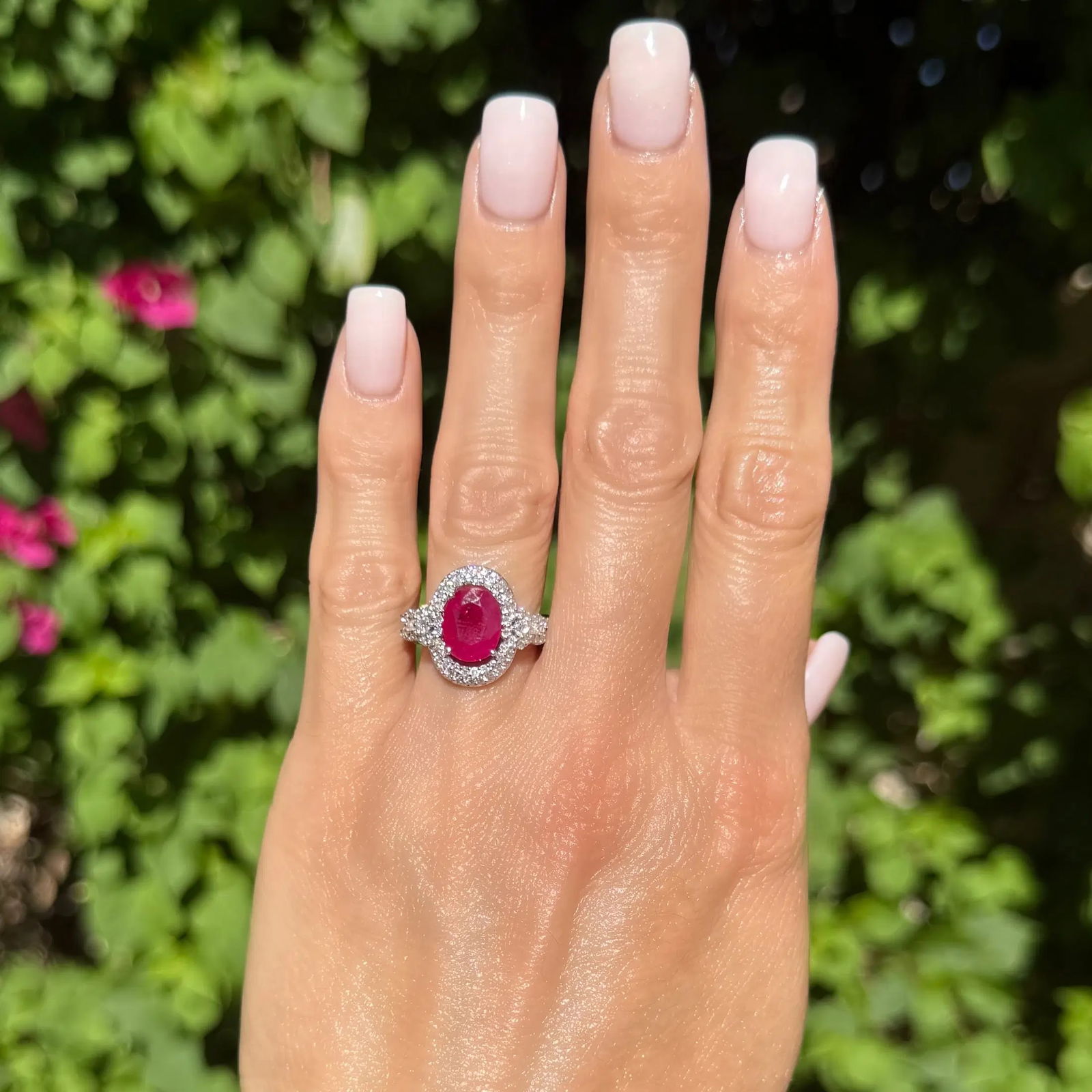 18k WG Ruby Diamond Cluster Ring - 2