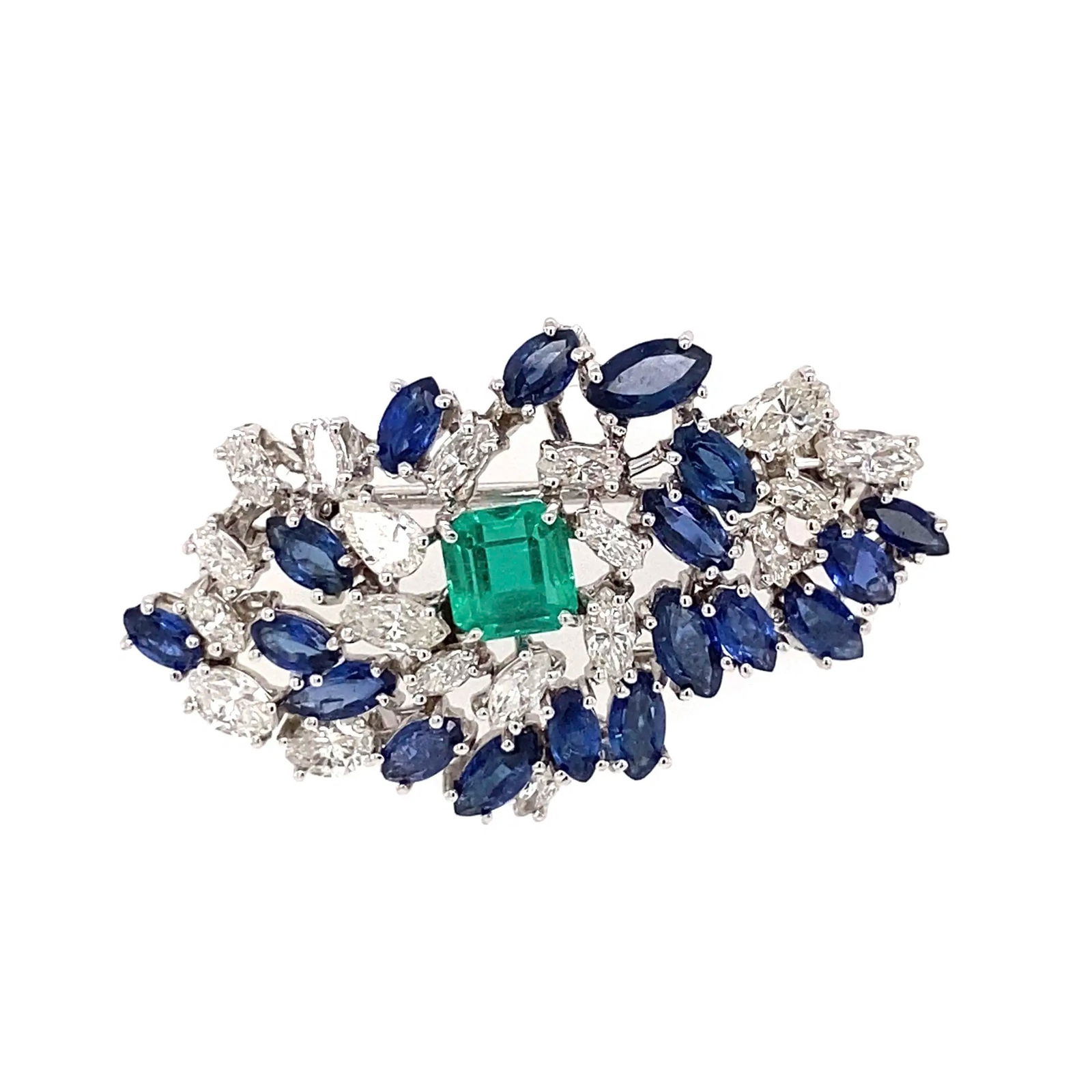 18k WG Emerald Diamond Sapphire Brooch (1 of 2)