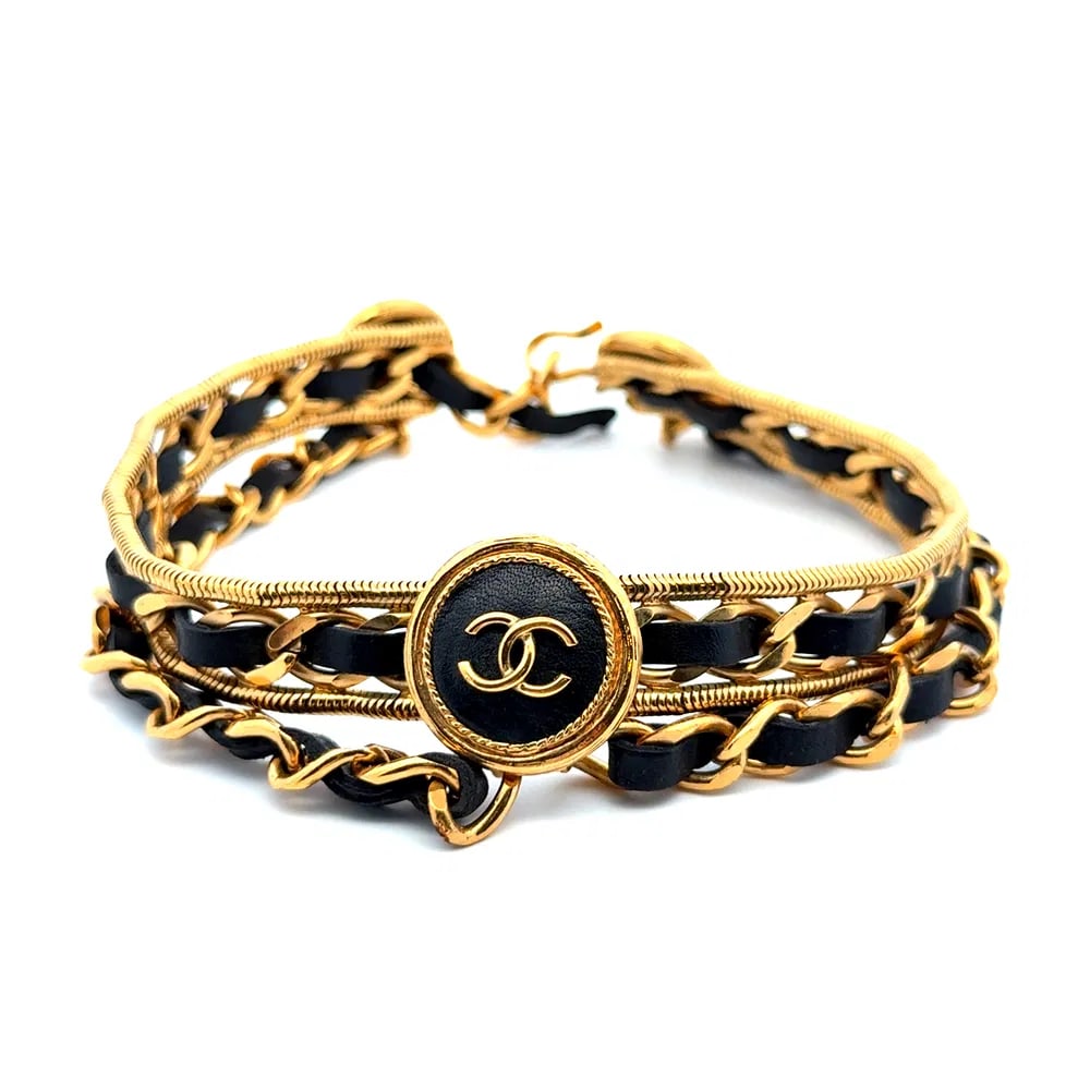 Chanel Gold Plated Leather Logo Choker (1 of 4)