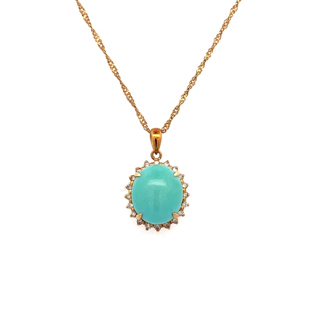 18k Gold Persian Turquoise Diamond Pendant (1 of 2)