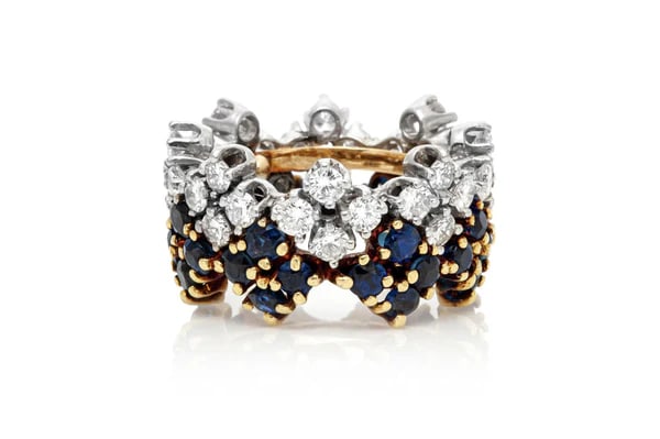 1950s Sapphire Diamond Gold Band Ring (1 of 4)