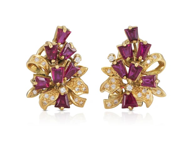 1960s 14k Gold Ruby & Diamond Earrings (1 of 4)