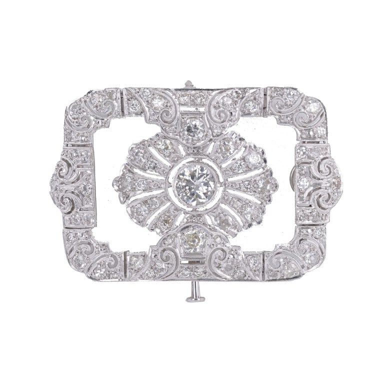 Art Deco Platinum 4.10ct Diamond Geometric Pin (1 of 3)