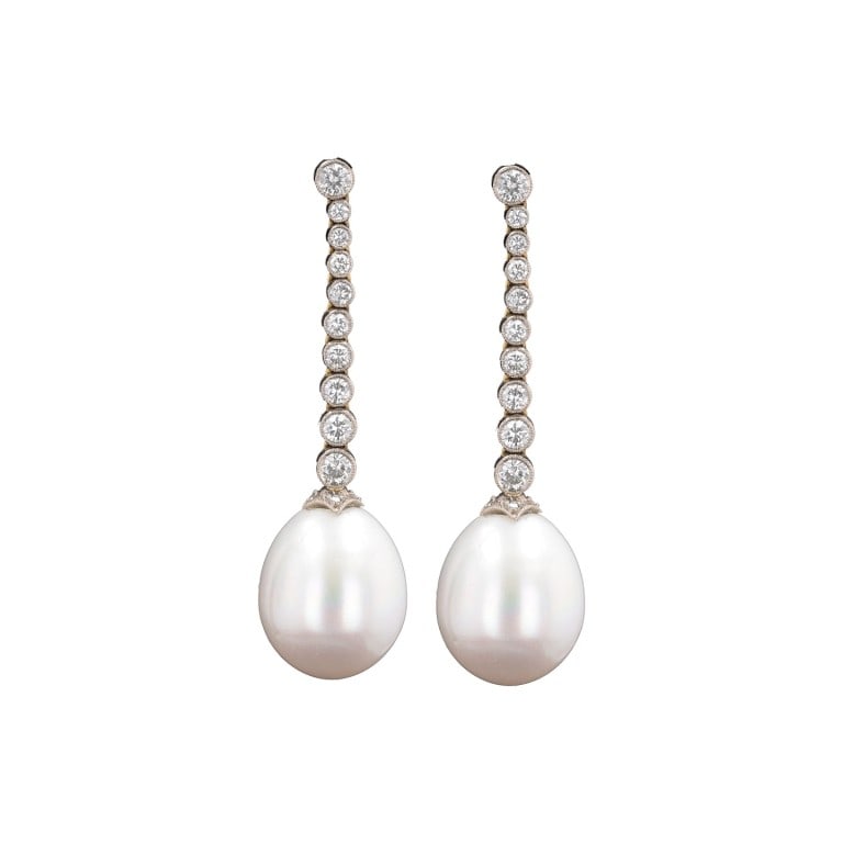 Art Deco 18k WG South Sea Pearl Diamond Earrings (1 of 3)