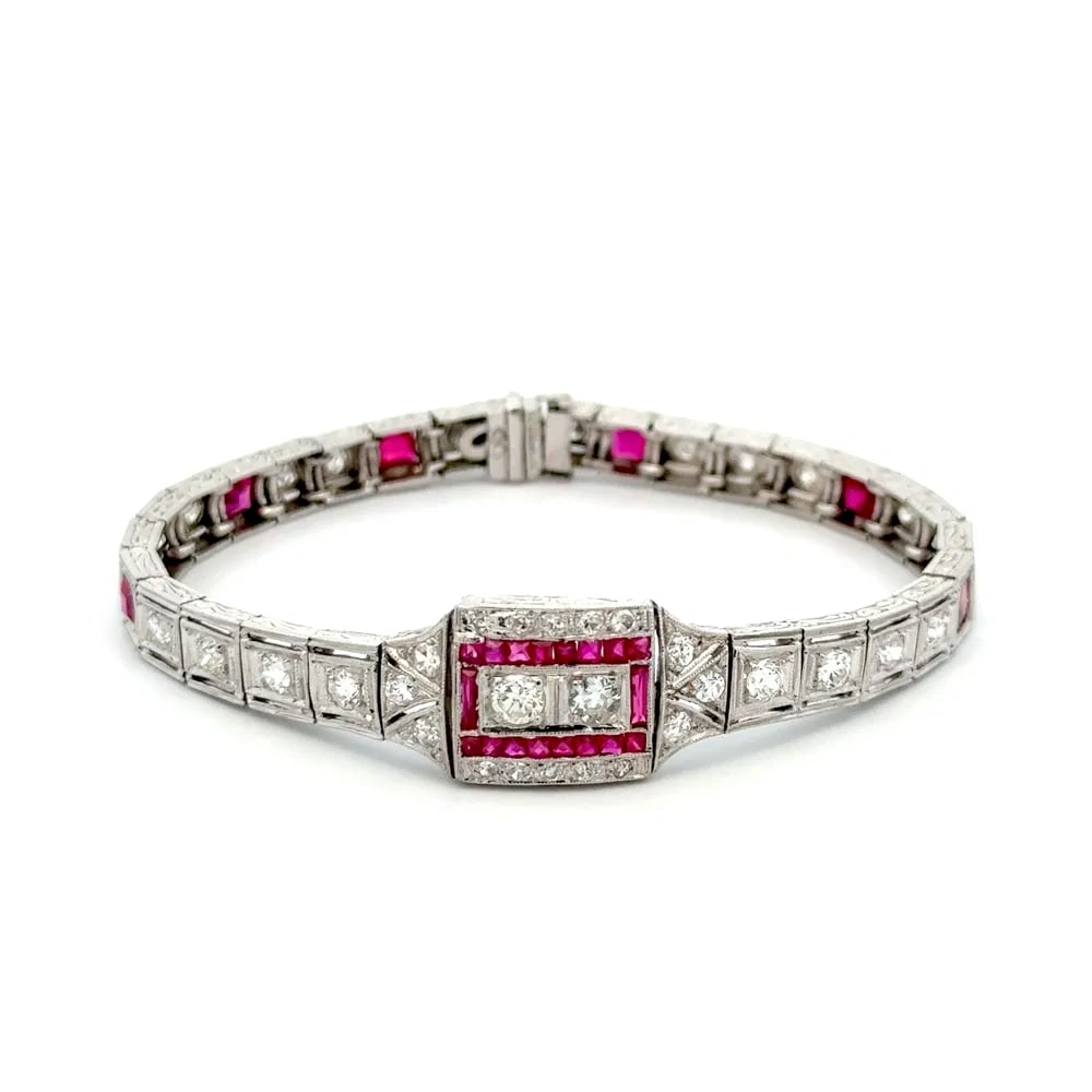 Art Deco Platinum 3.00tcw Diamond Ruby Bracelet (1 of 4)