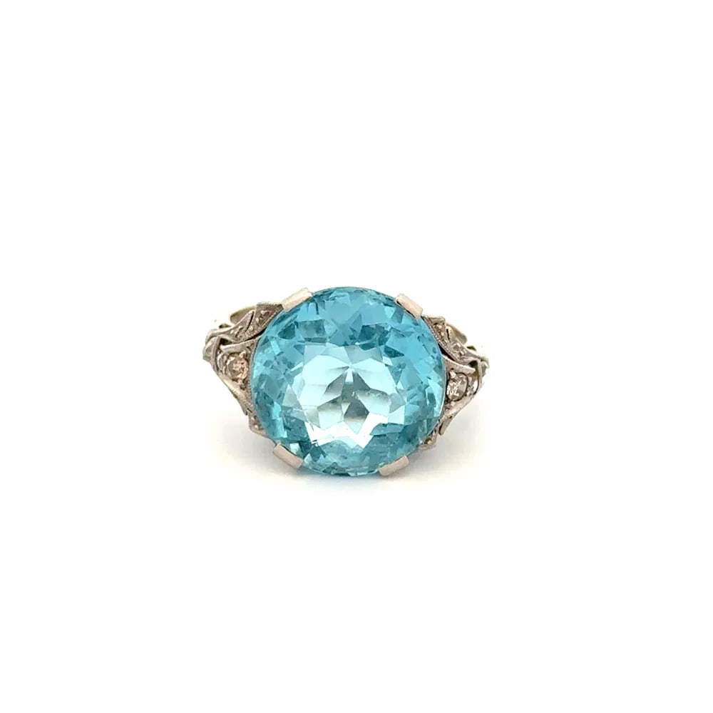 Art Deco Platinum 9ct Aquamarine Diamond Ring (1 of 4)