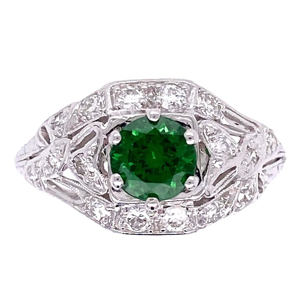 Art Deco Platinum .78ct Tsavorite Diamond Ring (1 of 4)