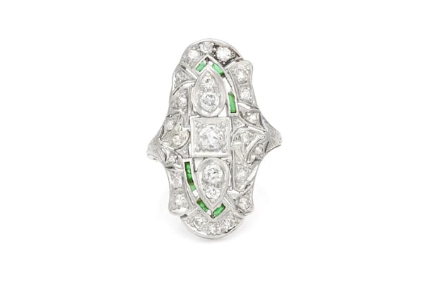 Art Deco Platinum Diamond Emerald Dinner Ring (1 of 4)