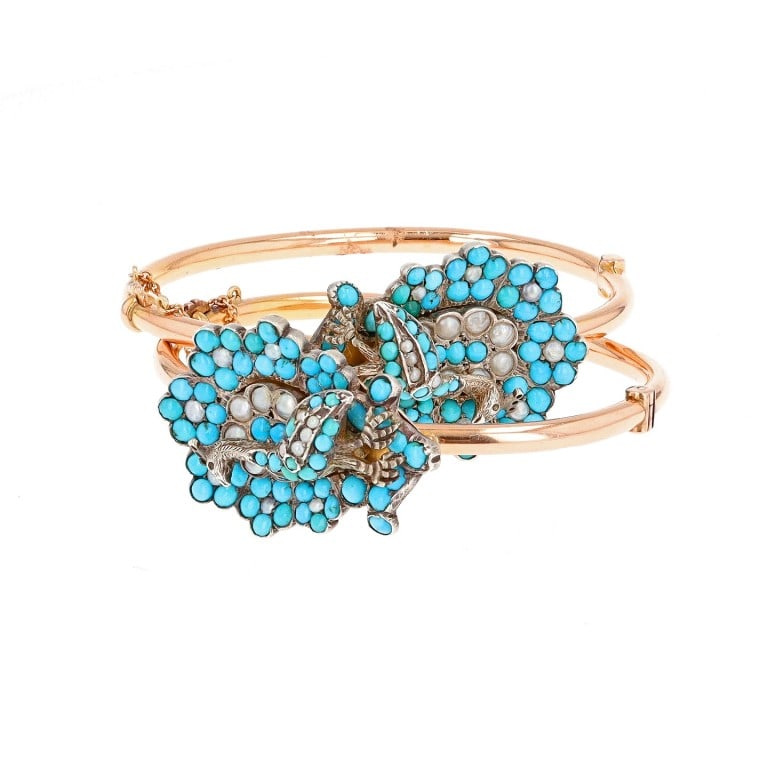 Victorian 12k Gold Turquoise Pearl Bangle Set (1 of 1)