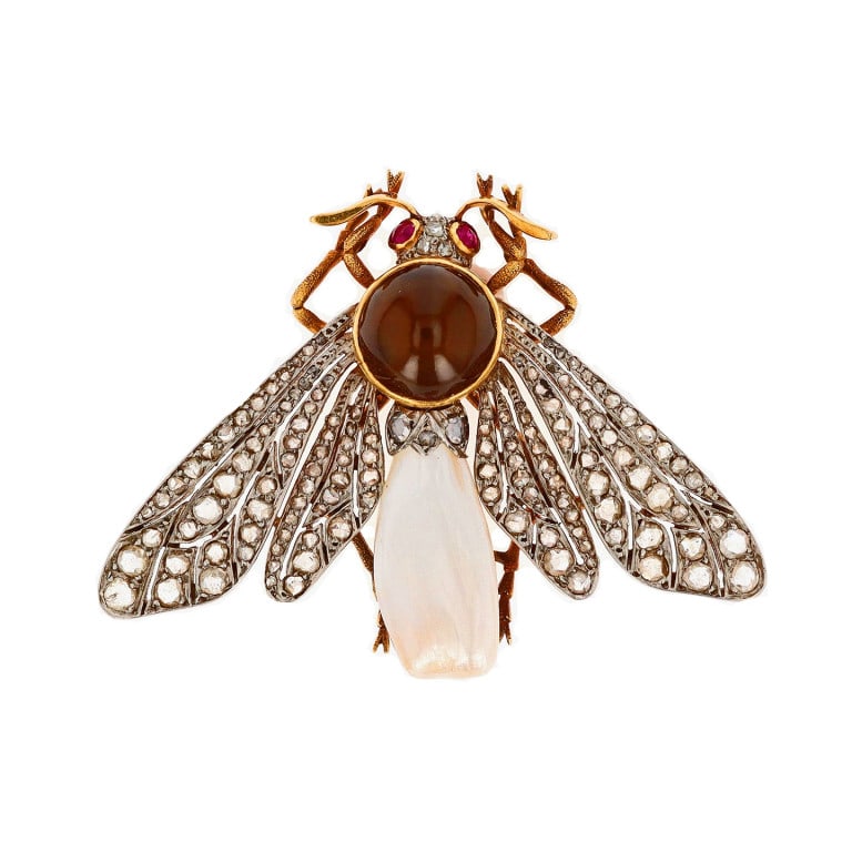 Victorian Platinum Gold Cat’s Eye Pearl Pendant (1 of 3)