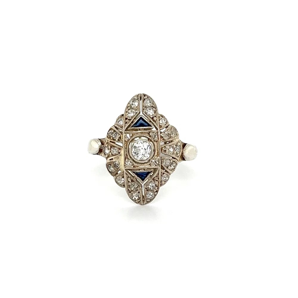 Art Deco Sterling Diamond Sapphire Ring (1 of 4)