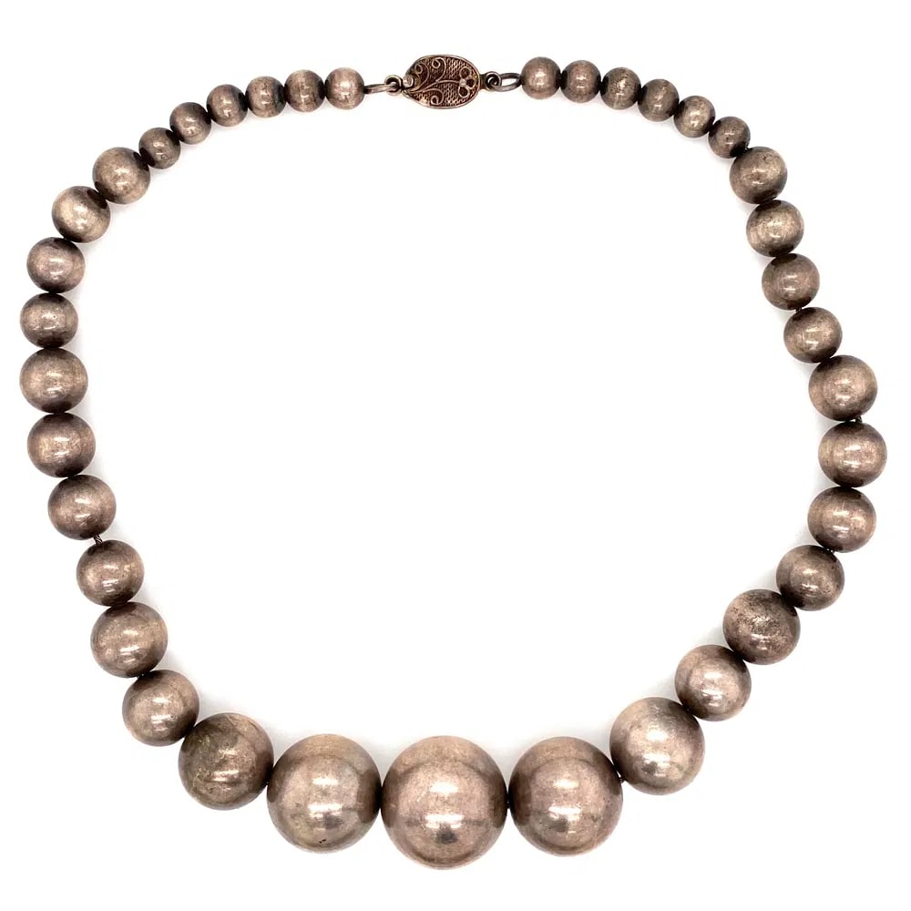 Sterling Silver Graduated Bead Necklace (1 of 1)