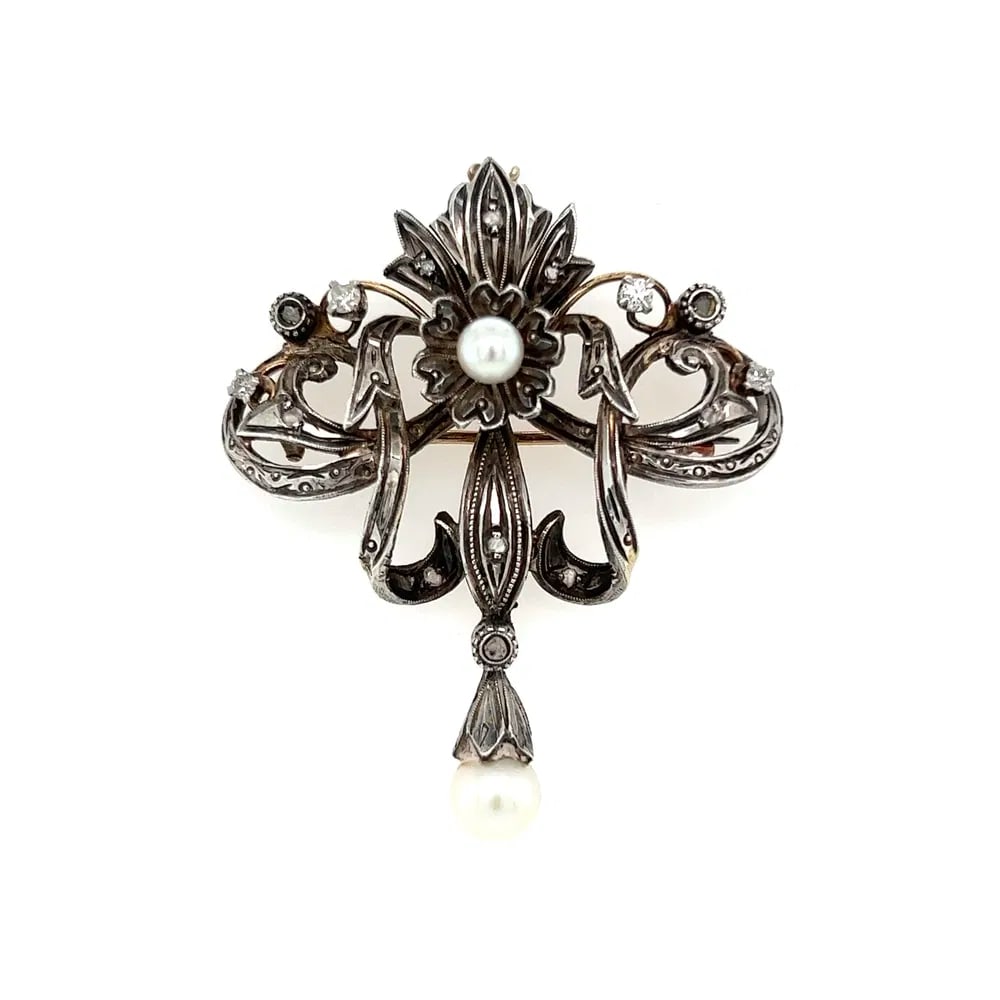 French Victorian Diamond Pearl Brooch Pendant (1 of 4)
