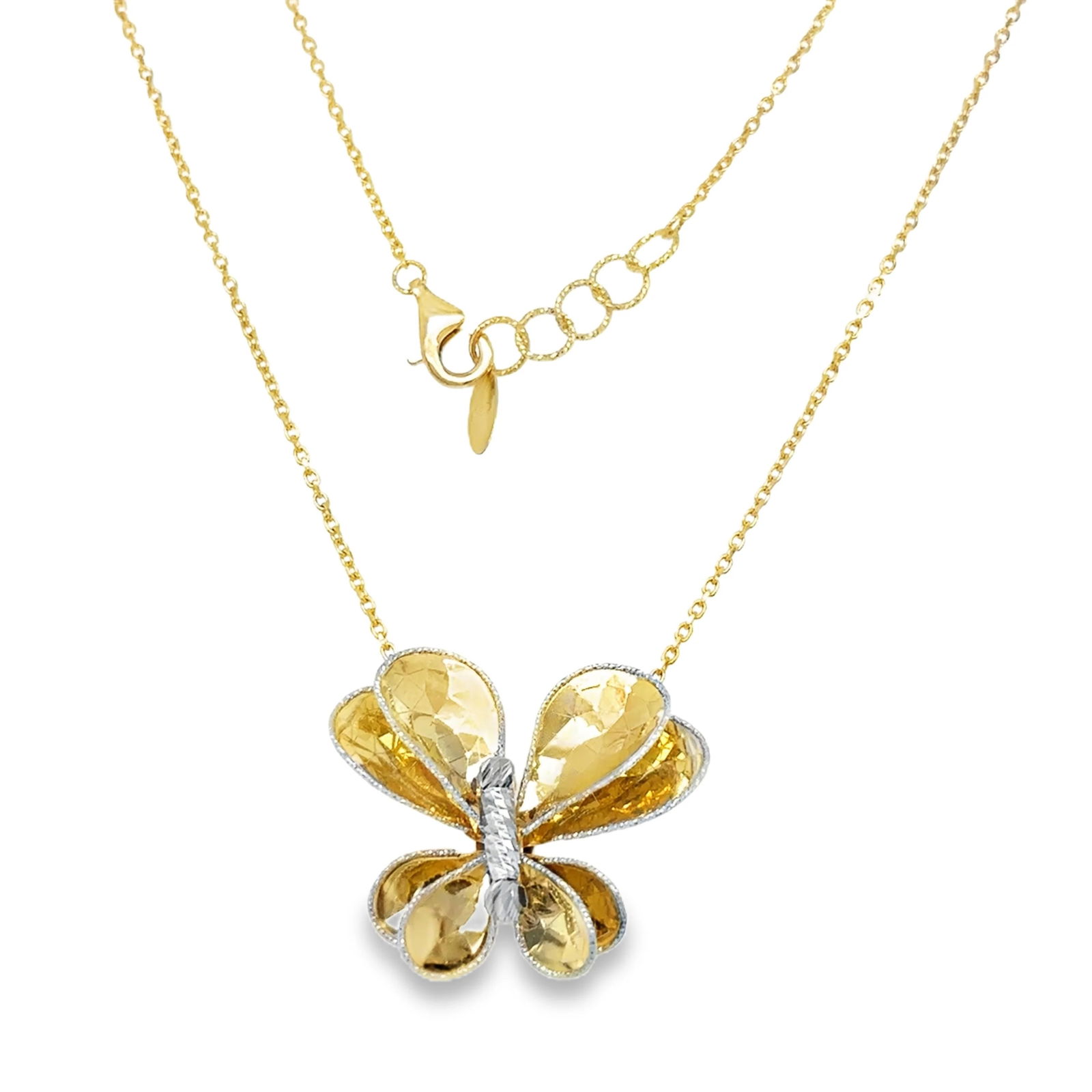 14k Gold Butterfly Pendant Necklace: Contemporary butterfly necklace crafted in 14k gold with a charming, symbolic pendant design on a 16-inch chain—ideal for layering or standalone wear. - 14k yellow gold, approx. 4.25 grams - Butterf