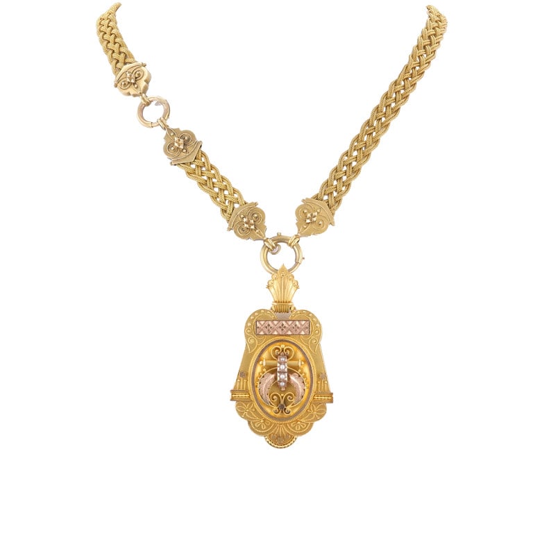 Victorian 17k Gold Woven Chain Locket Necklace (1 of 3)