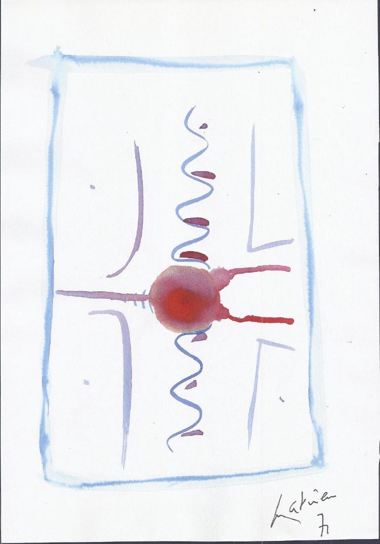 GEORGES MATHIEU - Untitled: Georges Mathieu (French, 1921-2012). "Untitled". Watercolor on paper. 1971. Signed and dated, lower right. White wove paper. Very good condition. Mathieu was a French painter in the style of Tachisme