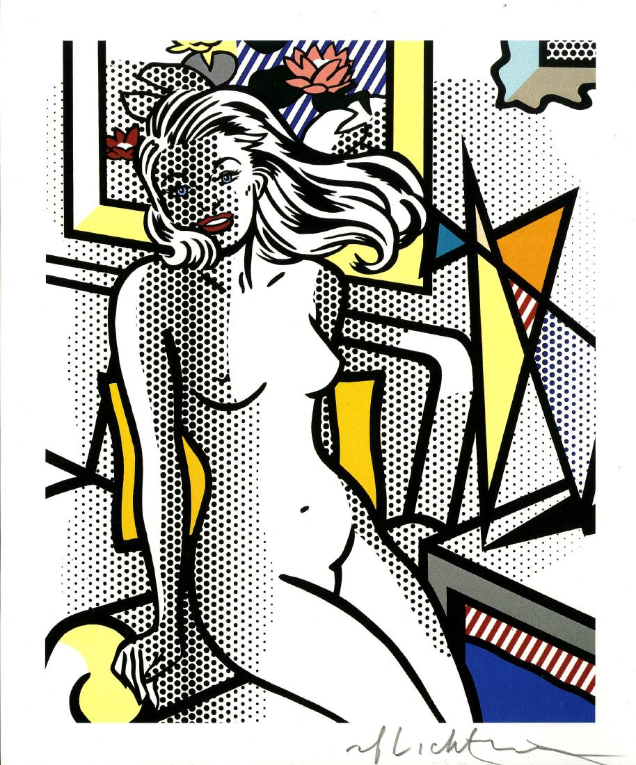 ROY LICHTENSTEIN - Nude with Yellow Pillow: Roy Lichtenstein (American, 1923-1997). "Nude with Yellow Pillow". Color relief print. 1994. Printed 1994. Signed in pencil, lower right. Edition of 500. Very light cream smooth sturdy wove paper. Amp