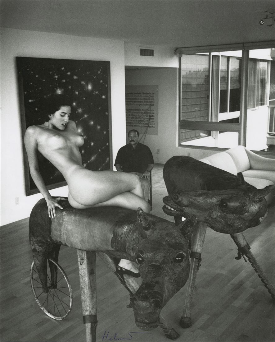 HELMUT NEWTON - Domestic Nude VI and Art Dealer: Helmut Newton (German/Australian, 1920-2004). "Domestic Nude VI and Art Dealer". Original vintage photolithograph. 1992. Printed 1999. Signed "Helmut" in pen, lower right. Edition unknown, presumed sm