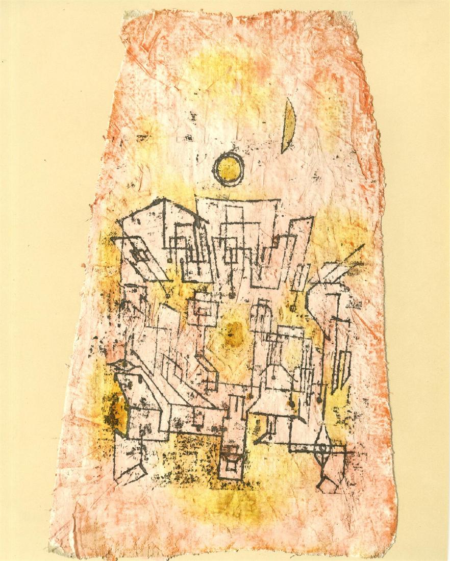 PAUL KLEE - Arabian City ["Arabische Stadt"]: Paul Klee (Swiss/German, 1879 - 1940). "Arabian City ["Arabische Stadt"]". Original color lithograph. 1922. Printed 1949. Titled and dated in the image, lower center. Felix Paul Klee stamp, verso. Sma