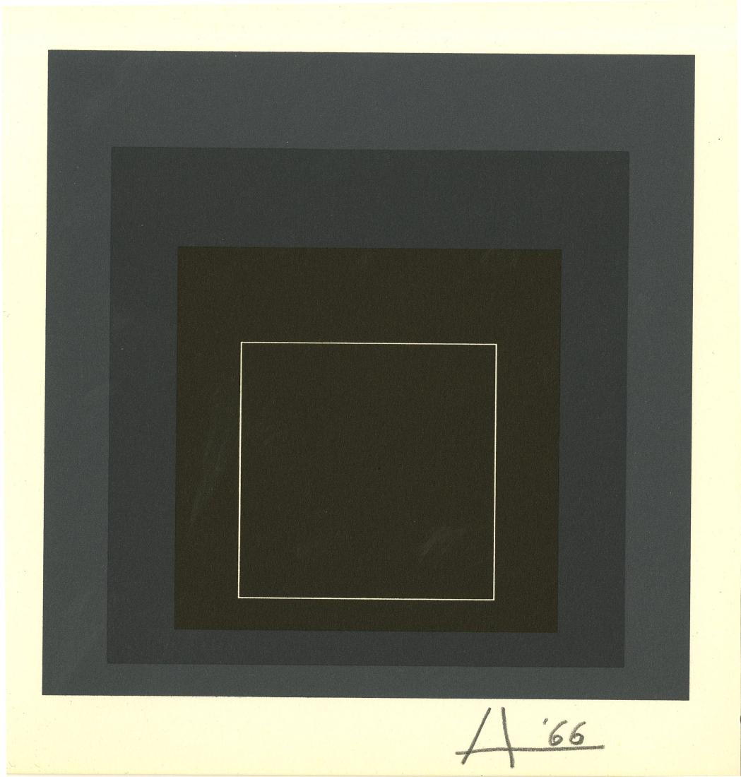 JOSEF ALBERS - Homage to the Square: White Line: Josef Albers (German/American, 1888 - 1976). "Homage to the Square: White Line Square VIII-b [miniature edition - from: White Line Squares - Series I]". Original color lithograph. 1966. Signed in penc