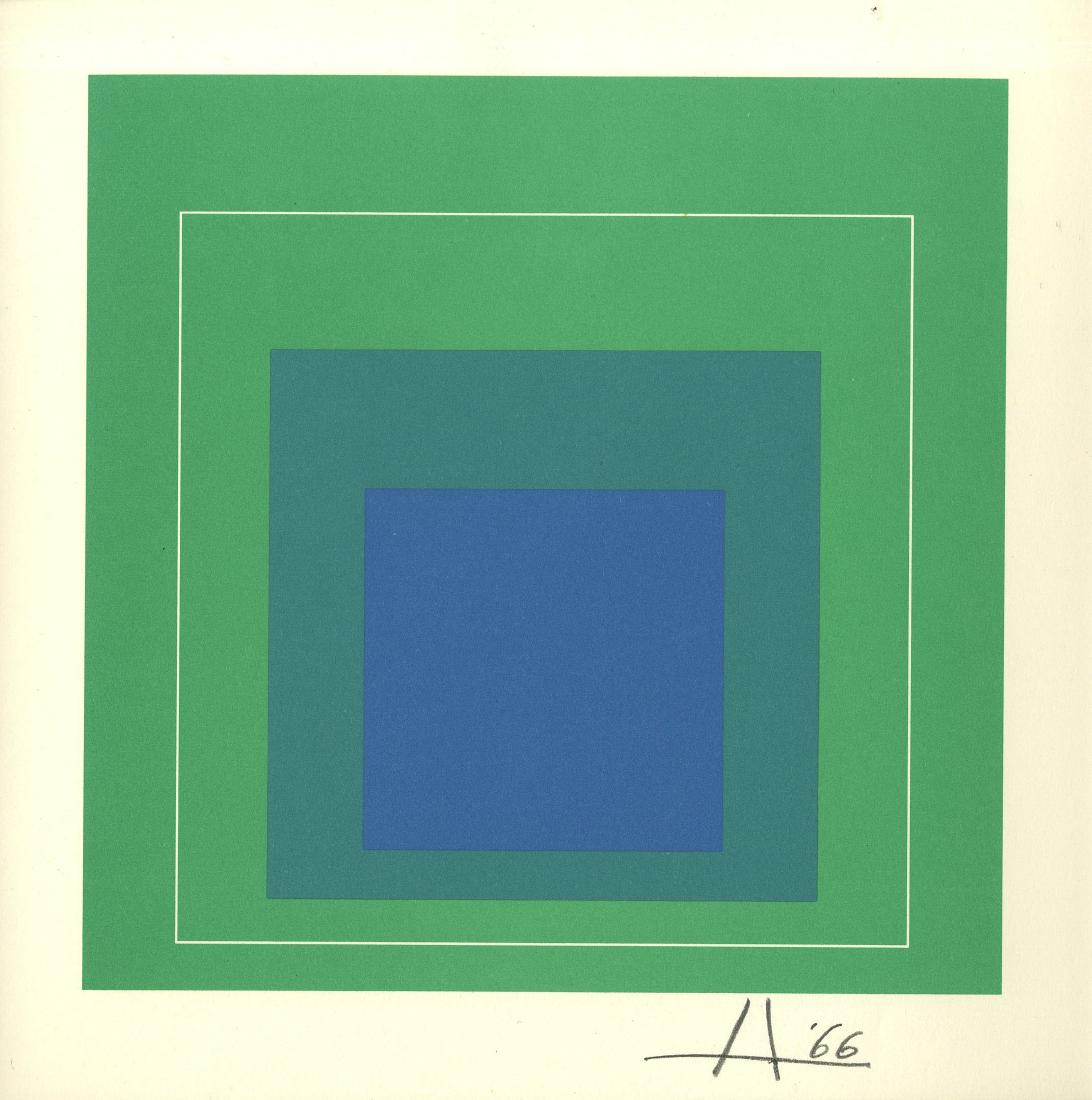 JOSEF ALBERS - Homage to the Square: White Line: Josef Albers (German/American, 1888 - 1976). "Homage to the Square: White Line Square III [miniature edition - from: White Line Squares - Series I]". Original color lithograph. 1966. Signed in pencil 