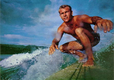 GEORGE SILK - Surfer: George Silk (New Zealander/American, 1916-2004). "Surfer". Original vintage color photogravure. c1964. Printed 1969. Stamped with the photographer's name, verso. Edition unknown, presumed small.