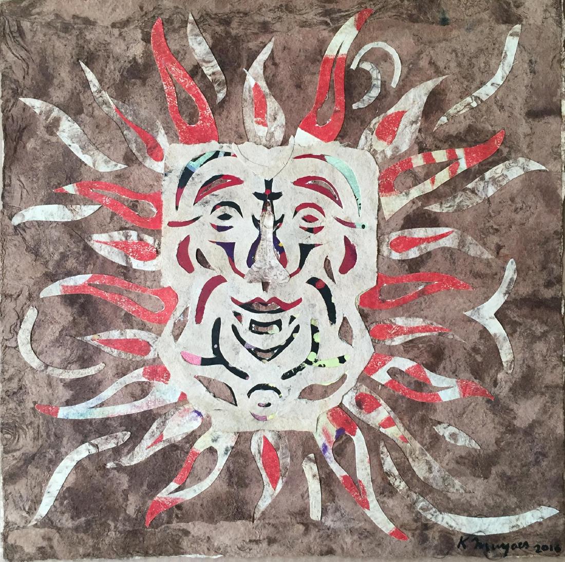 KARIMA MUYAES - Sol: Karima Muyaes (Mexican, b.1960). "Sol". Collage with handmade amate (Mexican bark) paper. 2016. Signed lower right. Fine condition. Literature/catalogue raisonne: This work will be included in James O