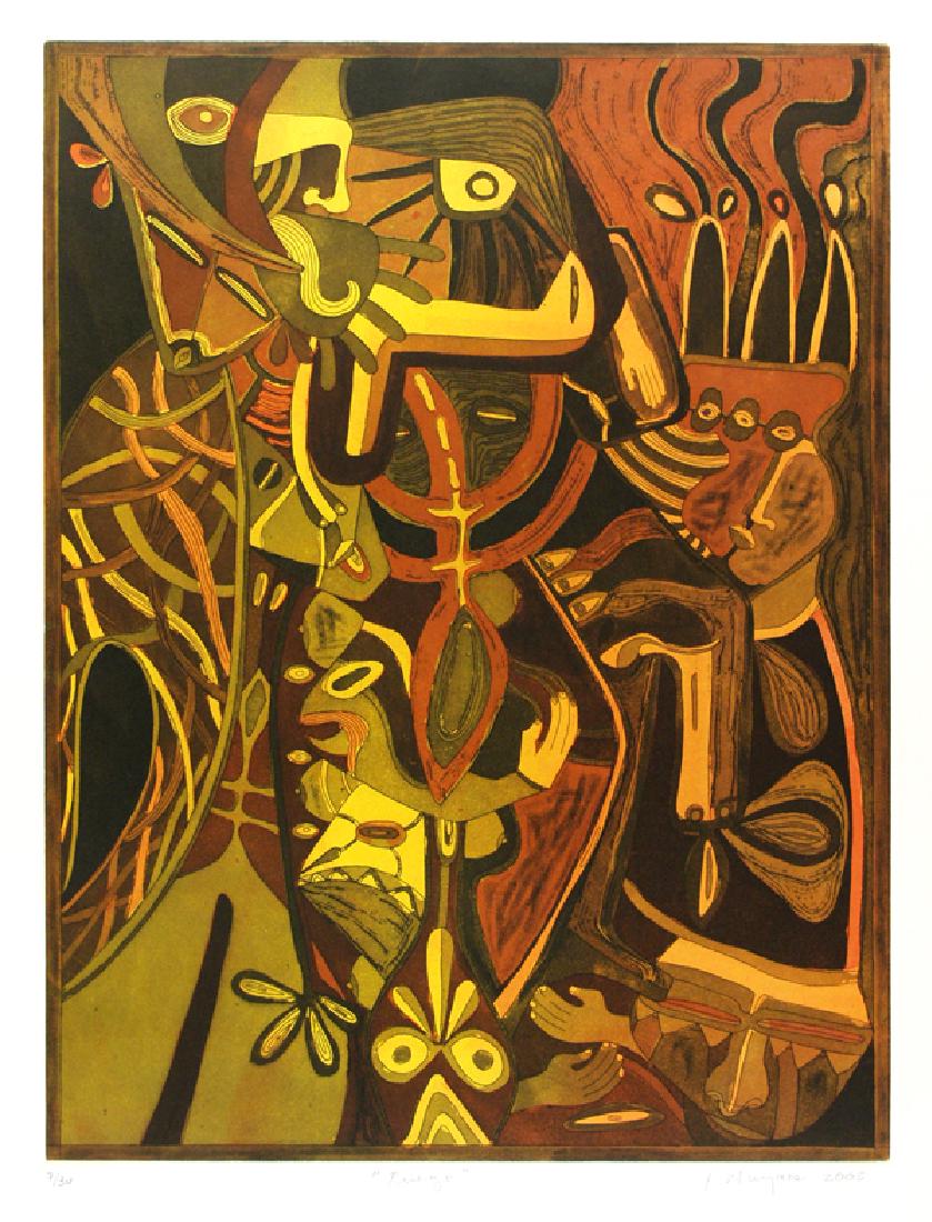 KARIMA MUYAES - Fuego: Karima Muyaes (Mexican, b.1960). "Fuego". Color etching with aquatint. 2005. Signed and dated in pencil, lower right; titled in pencil, lower center; numbered in pencil, lower left. Edition of 30. Pal