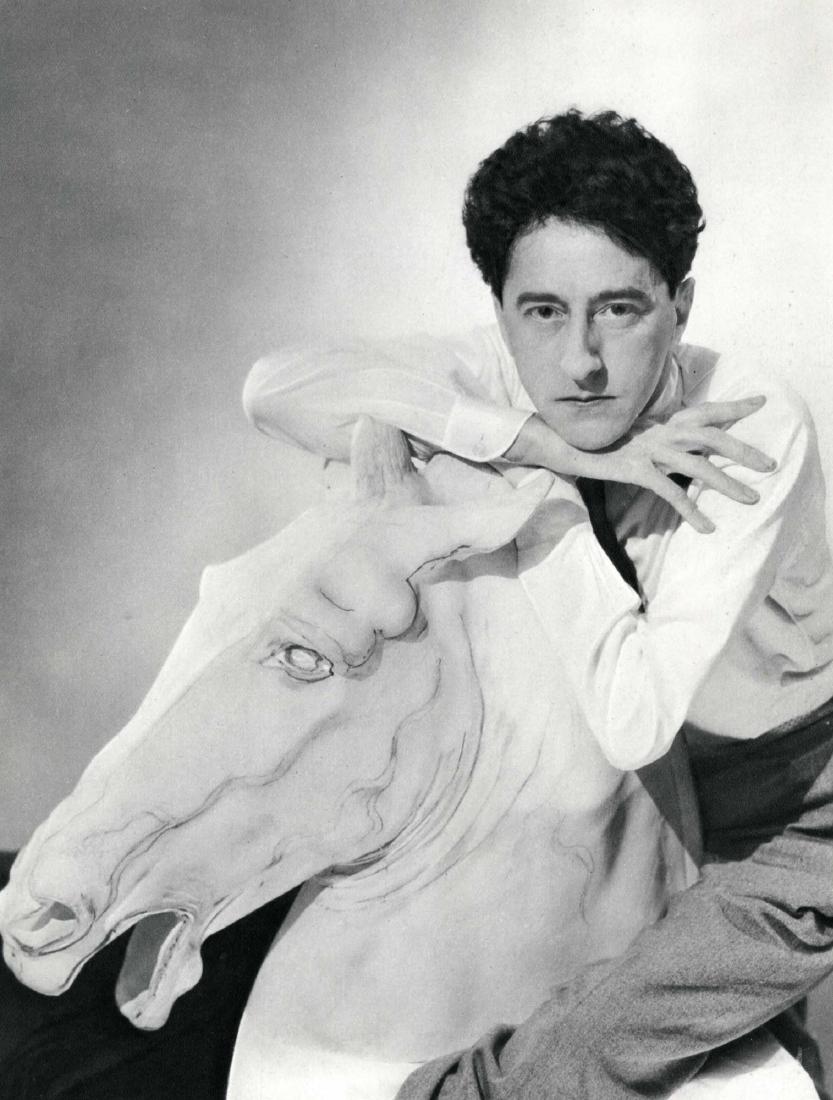 GEORGE HOYNINGEN-HUENE - The Poet Jean Cocteau on: George Hoyningen-Huene (Russian/American, 1900 - 1968). "The Poet Jean Cocteau on a Plaster Horse". Original vintage photogravure. c1932. Printed 1932. Stamped with photographer's name, verso. Edition