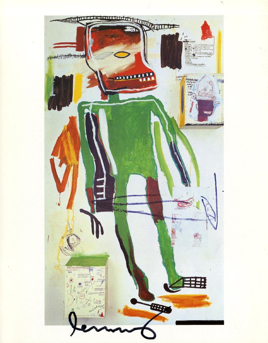 JEAN-MICHEL BASQUIAT - Because It Hurts the Lungs: Jean-Michel Basquiat (American, 1960-1988). "Because It Hurts the Lungs". Color offset lithograph. 1986. Printed 1987. Signed in black marker, lower right. Edition unknown, presumed very small. Very l