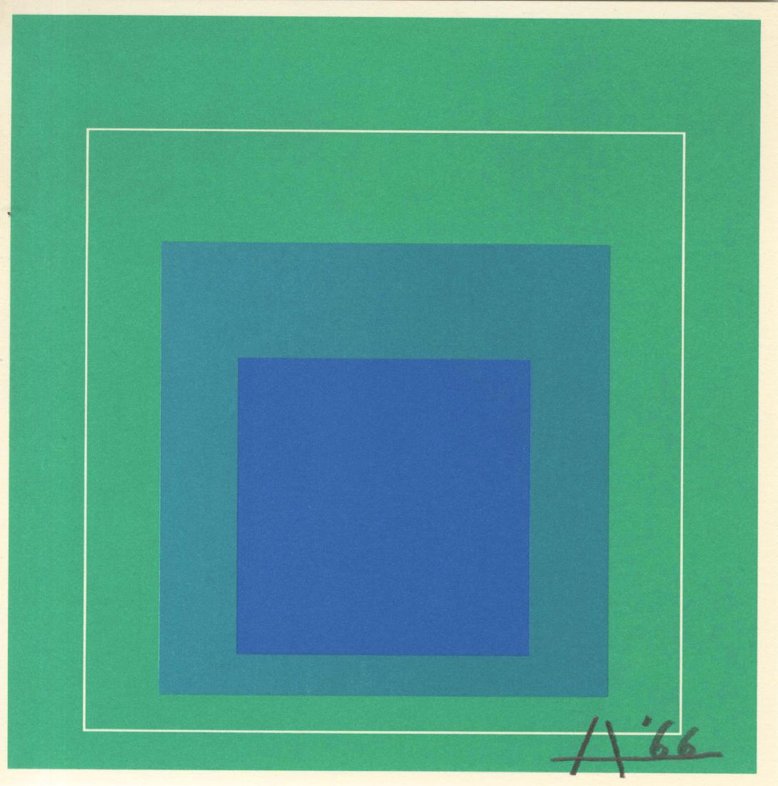 JOSEF ALBERS - Homage to the Square: White Line: Josef Albers (German/American, 1888 - 1976). "Homage to the Square: White Line Squares III-b [miniature edition - size "b" - from: White Line Squares - Series I]". Original color lithograph. 1966. Sig