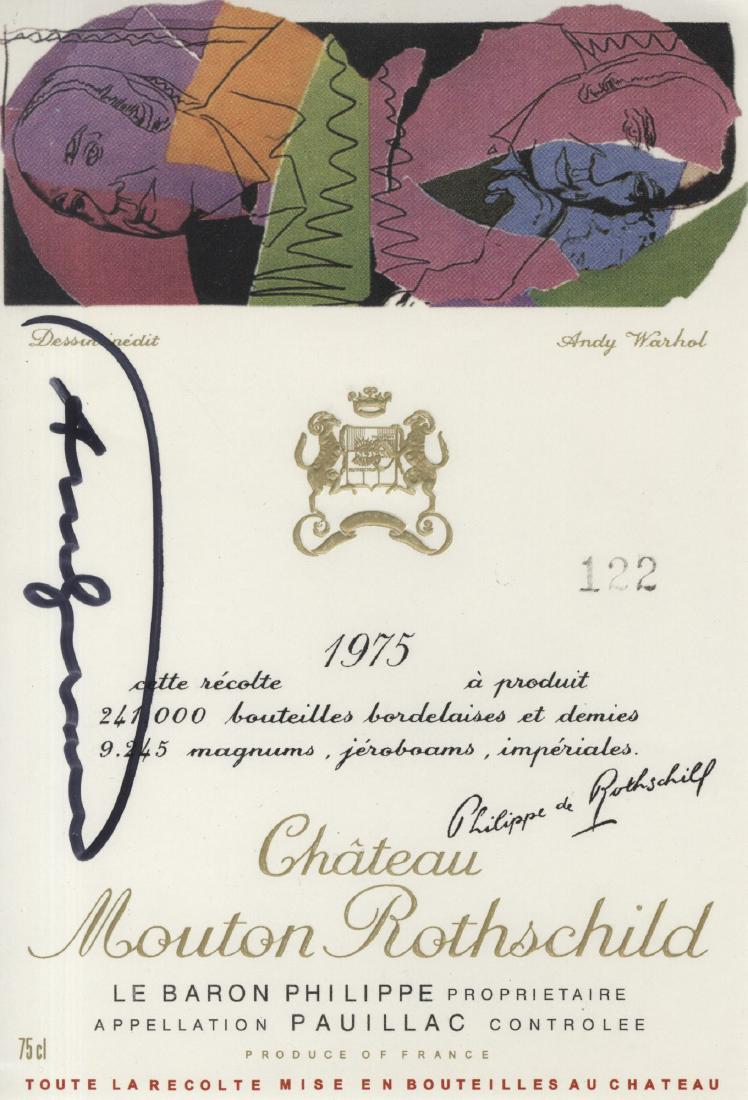 ANDY WARHOL - Baron Philippe Rothschild: Andy Warhol (American, 1928 - 1987). "Baron Philippe Rothschild". Color offset lithograph with gold and blind embossing. c1975. Signed in black marker, center left. Small edition. Very light cream wov