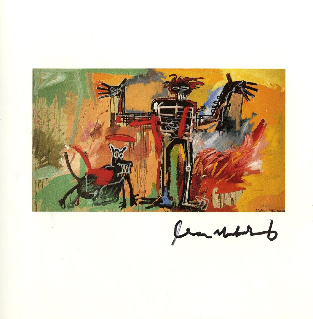 JEAN-MICHEL BASQUIAT - Boy and Dog in a: Jean-Michel Basquiat (American, 1960-1988). "Boy and Dog in a Johnnypump". Color offset lithograph. 1982. Printed 1986. Signed in black marker, lower right; signed and dated in the plate, lower right.