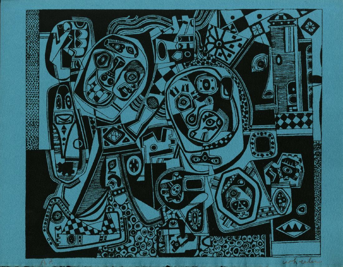 STEVE WHEELER - Brooklyn in Q-T Formation: Steve Wheeler (American, 1912 - 1992). "Brooklyn in Q-T Formation". Original silkscreen. 1947. Signed "Wheeler" in pencil, lower right. Annotated "A.P." in pencil, lower left. An artist proof aside fr