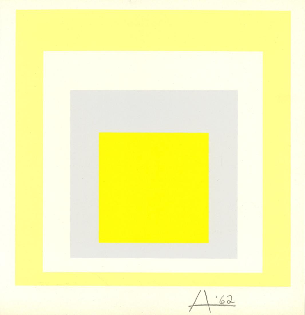 JOSEF ALBERS - Homage to the Square: Joy: Josef Albers (German/American, 1888 - 1976). "Homage to the Square: Joy [miniature edition - from: Homage to the Square - Ten Works by Josef Albers]". Original color silkscreen. 1962. Signed in pencil