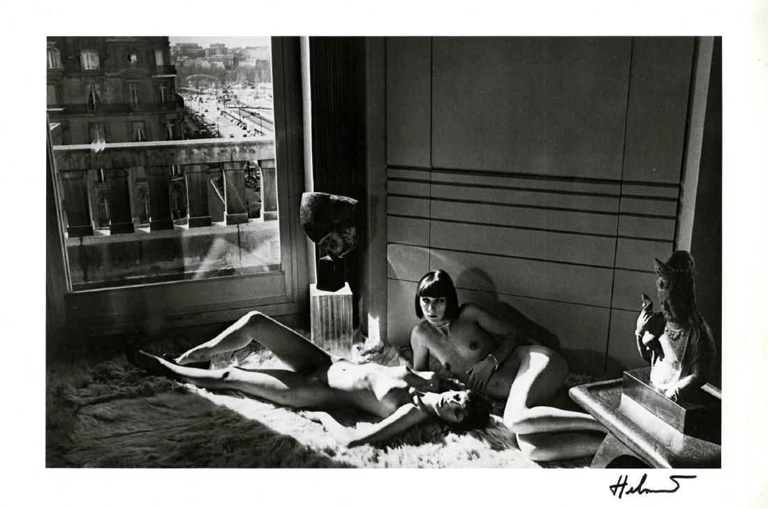 HELMUT NEWTON - Mannequins Reclining: Helmut Newton (German/Australian, 1920-2004). "Mannequins Reclining [Quai d'Orsay II]". Original vintage photolithograph. 1977. Printed 1979. Signed in black marker, lower right; identified as to titl
