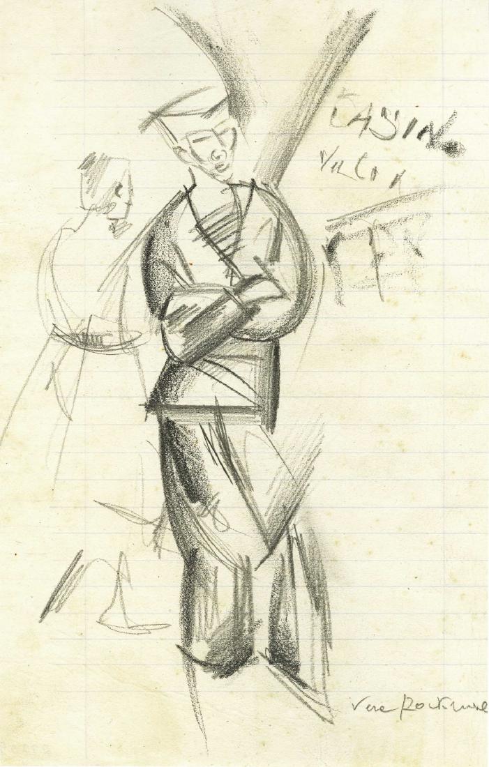VERA ROCKLINE - Marin cubiste: Vera Rockline (Russian/French, 1896-1934). "Marin cubiste". Pencil drawing. c1926. Signed lower right. White wove "notebook" paper. Overall condition good; right margin trimmed unevenly. Overall size: