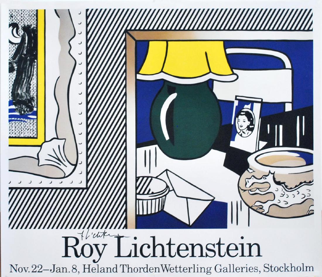 ROY LICHTENSTEIN - Two Paintings: Green Lamp: Roy Lichtenstein (American, 1923-1997). "Two Paintings: Green Lamp". Color offset lithograph. 1986. Signed in black marker, lower left. Edition unknown, presumed small. White wove paper. The full shee