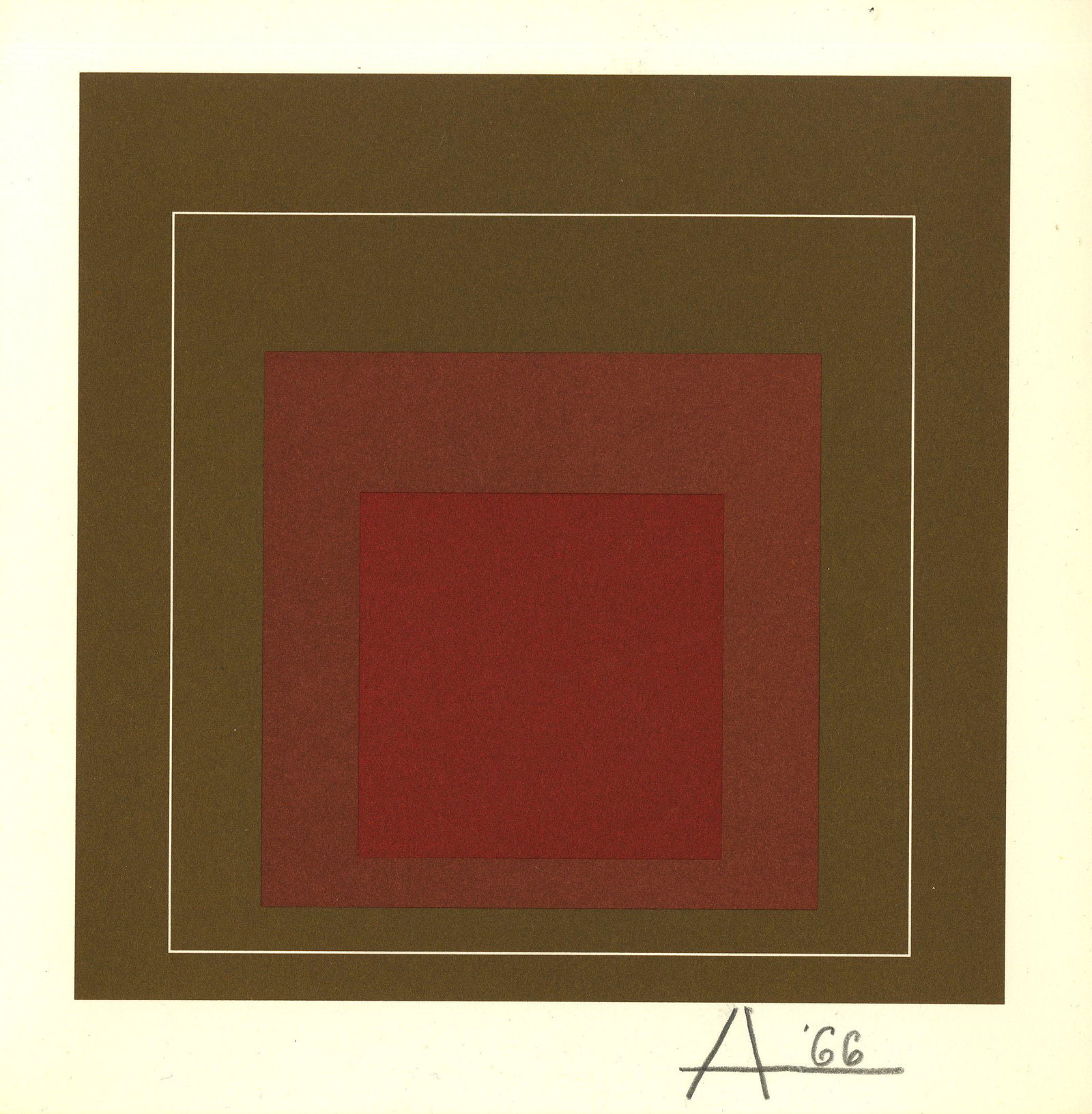 JOSEF ALBERS - White Line Squares IV: Homage to the: Artist: Josef Albers (German/American, 1888 - 1976). Title: "White Line Squares IV: Homage to the Square [miniature edition - from: White Line Squares - Series I]". Medium: Original color lithograph. 