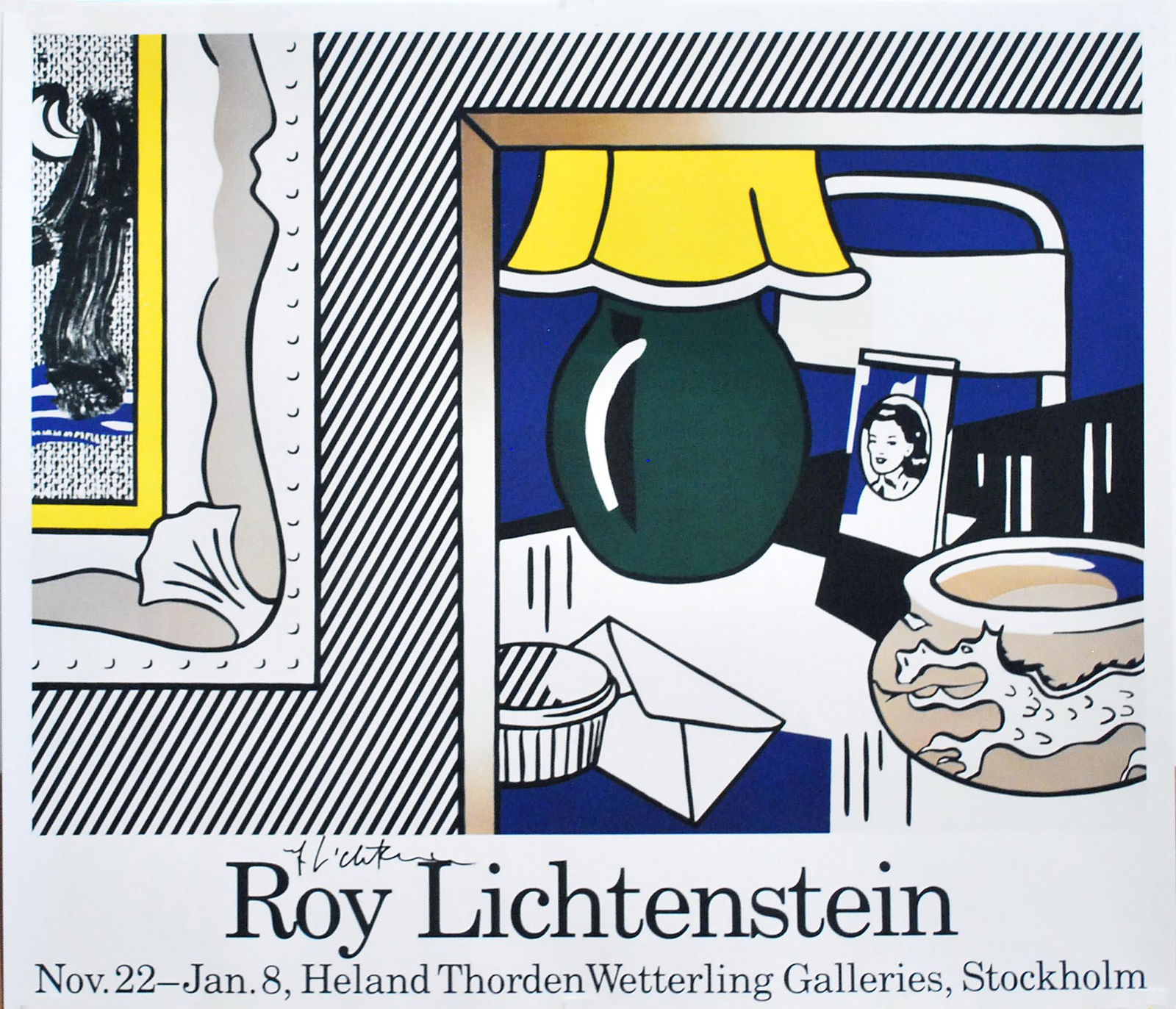 ROY LICHTENSTEIN - Two Paintings: Green Lamp - Color: Artist: Roy Lichtenstein (American, 1923-1997). Title: "Two Paintings: Green Lamp". Medium: Color offset lithograph. Date: 1986. Lot Note(s): Signed in black marker, lower left. Edition unkno