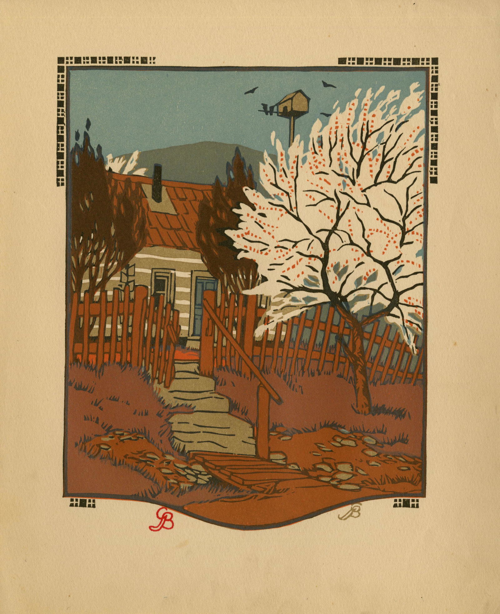 GUSTAVE BAUMANN - April - Original color woodcut (1 of 3)