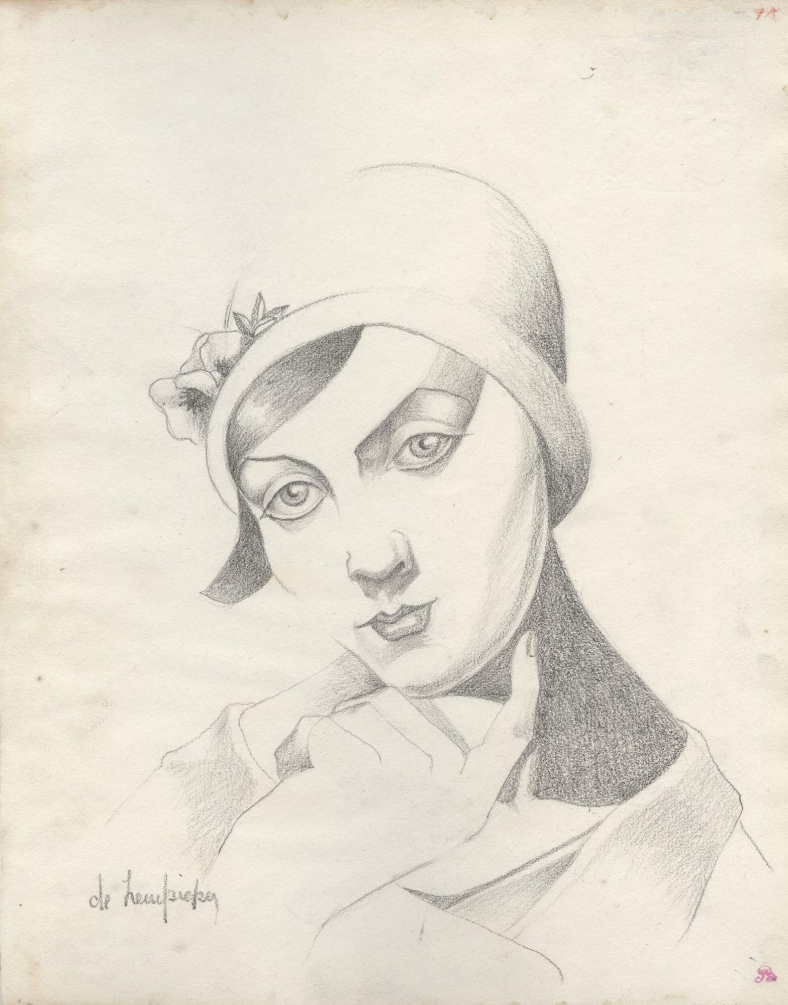 TAMARA DE LEMPICKA - Portrait de Rose Clerc au chapeau: Artist: Tamara de Lempicka (Polish, 1898-1980). Title: "Portrait de Rose Clerc au chapeau cloche". Medium: Pencil drawing on paper. Date: 1926-28. Lot Note(s): Signed in pencil, lower left; t