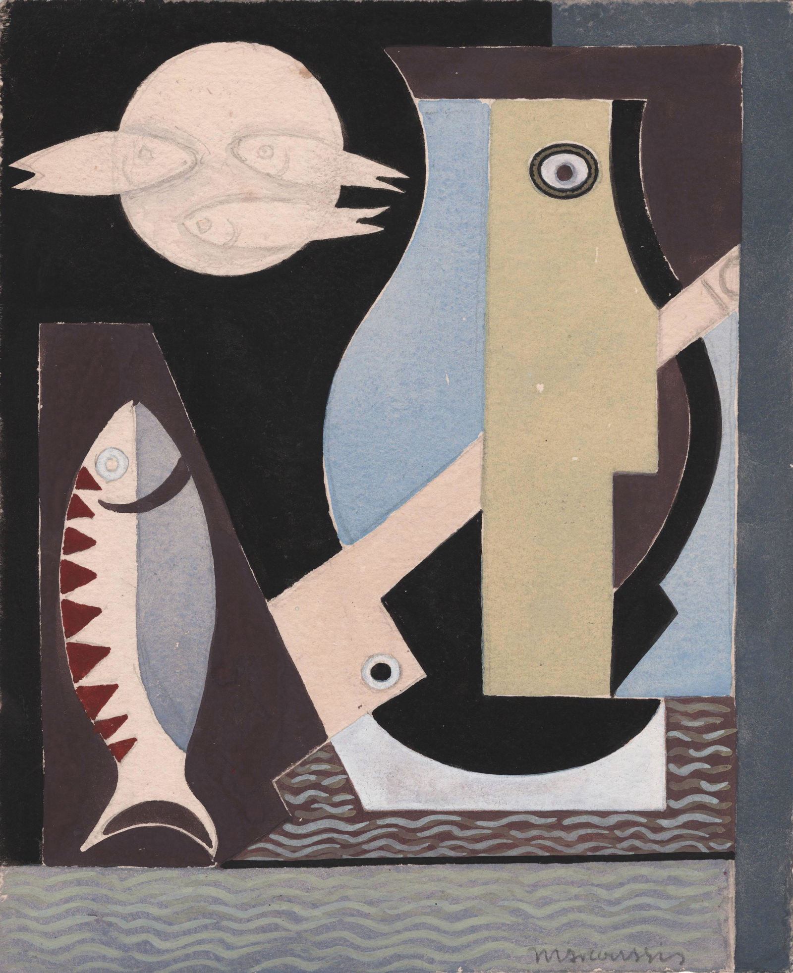 LOUIS MARCOUSSIS - Nature morte avec visage - Gouache (1 of 2)