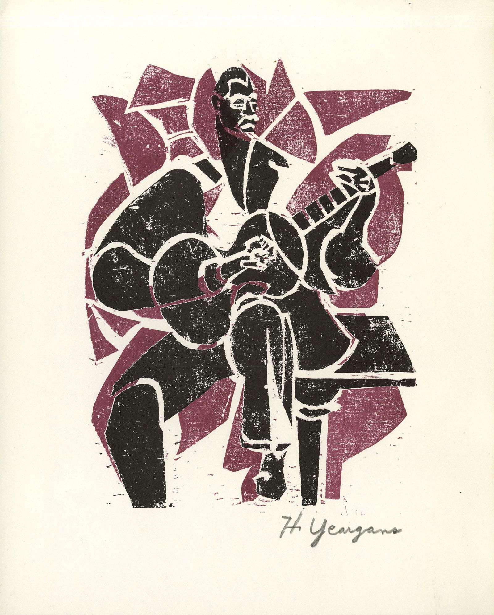 HARTWELL YEARGANS - Folksinger - Original color linocut (1 of 1)